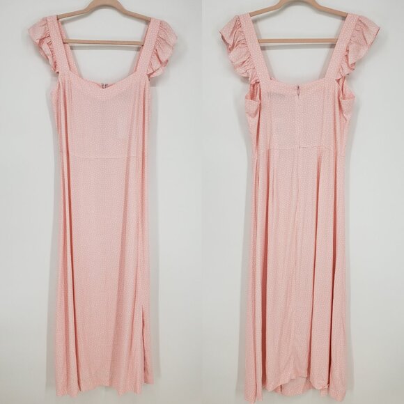 LOFT Polka Dot Midi Dress 8 Women's Sundress Sleeveless Ruffle Trim Pink White - Picture 4 of 13